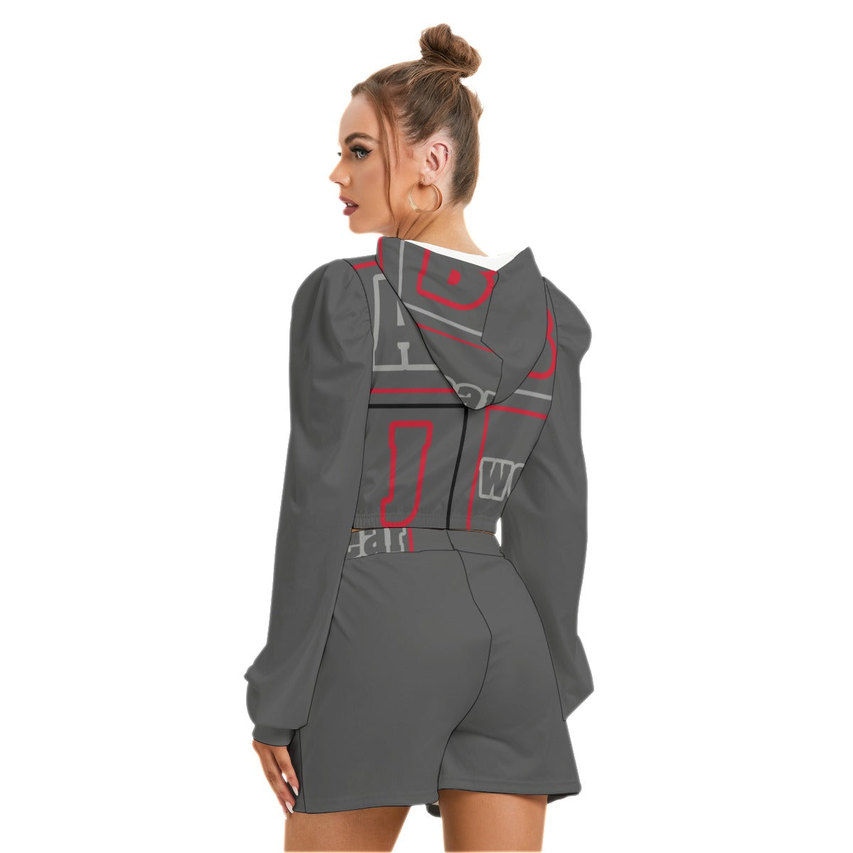 ABJ Block (Dark Grey) All-Over Print Women's Mirco Fleece Hoodie And Shorts Set