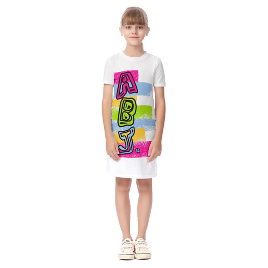 ABJ Colorful Brick All-Over Print Kid's Short Sleeve Dress