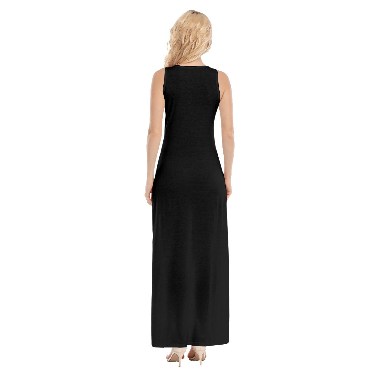 ABJ Samanth Black All-Over Print Women's Vest Dress | Length To Ankle