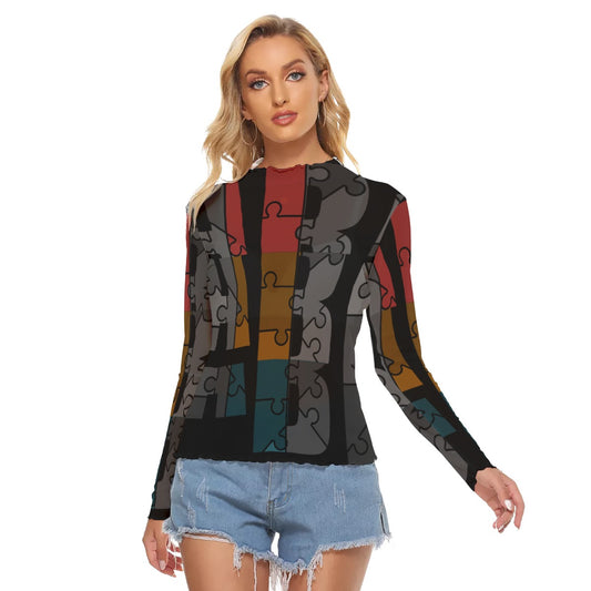 ABJ Layered Black All-Over Print Women's Mesh T-shirt