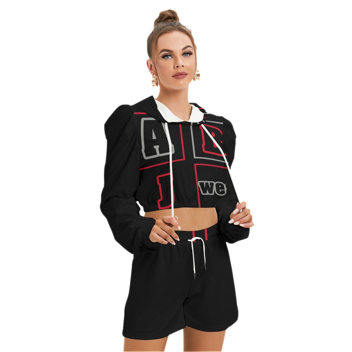 ABJ Block All-Over Print Women's Micro Fleece Hoodie And Shorts Set