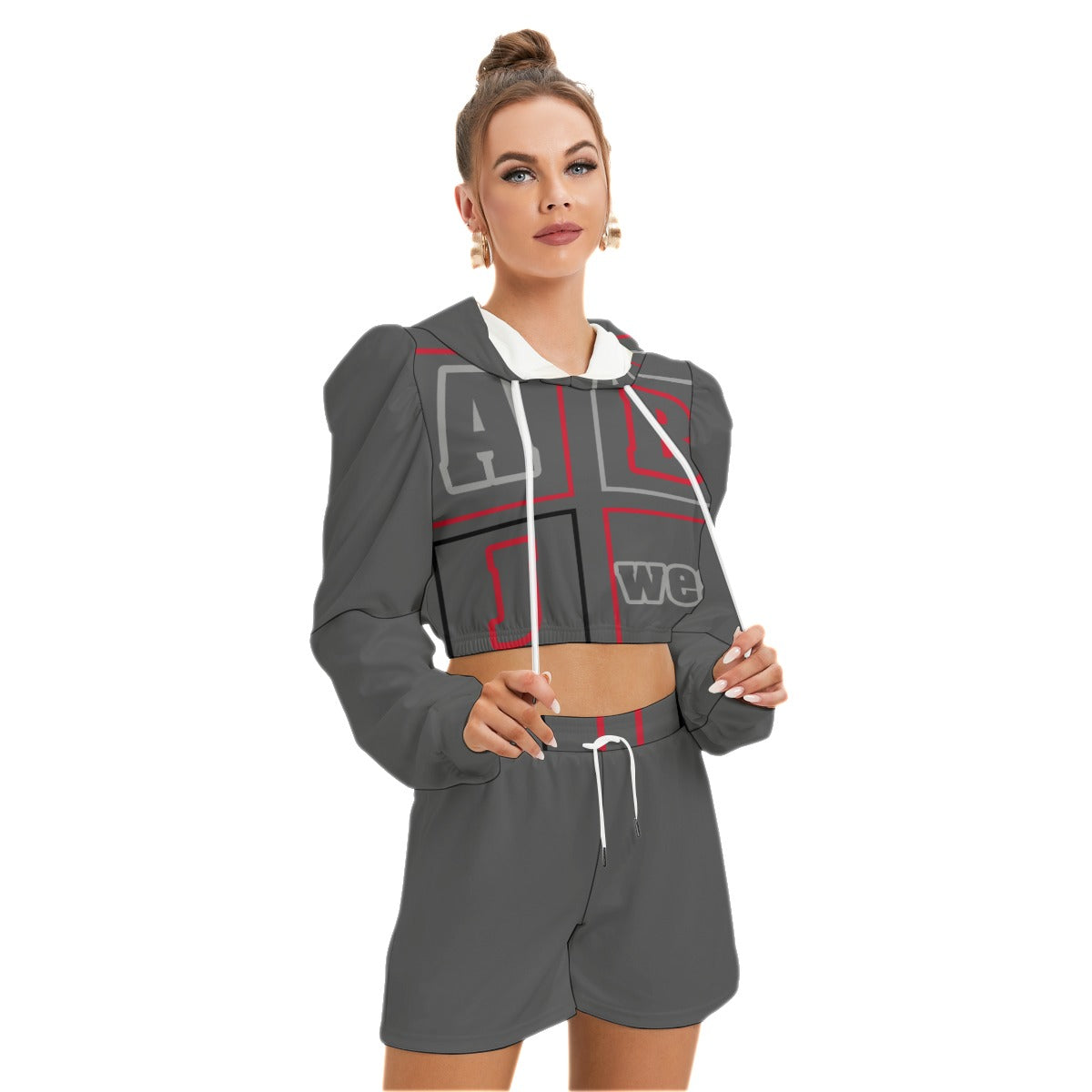 ABJ Block (Dark Grey) All-Over Print Women's Mirco Fleece Hoodie And Shorts Set