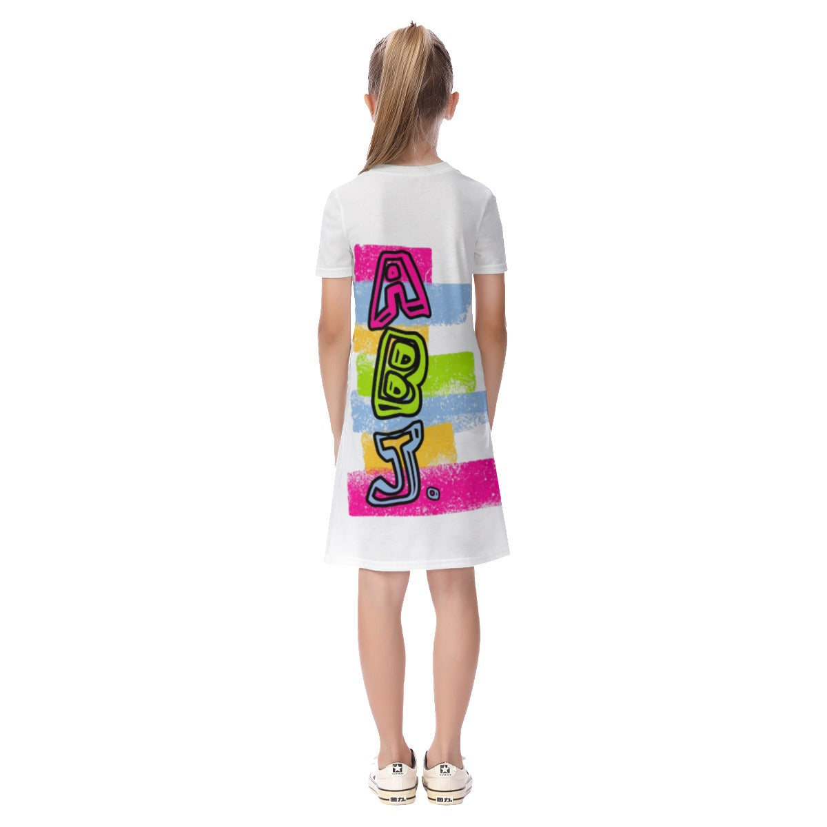 ABJ Colorful Brick All-Over Print Kid's Short Sleeve Dress