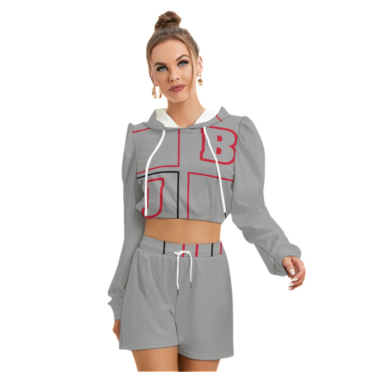 ABJ Block All-Over Print Women's Micro Fleece Hoodie And Shorts Set