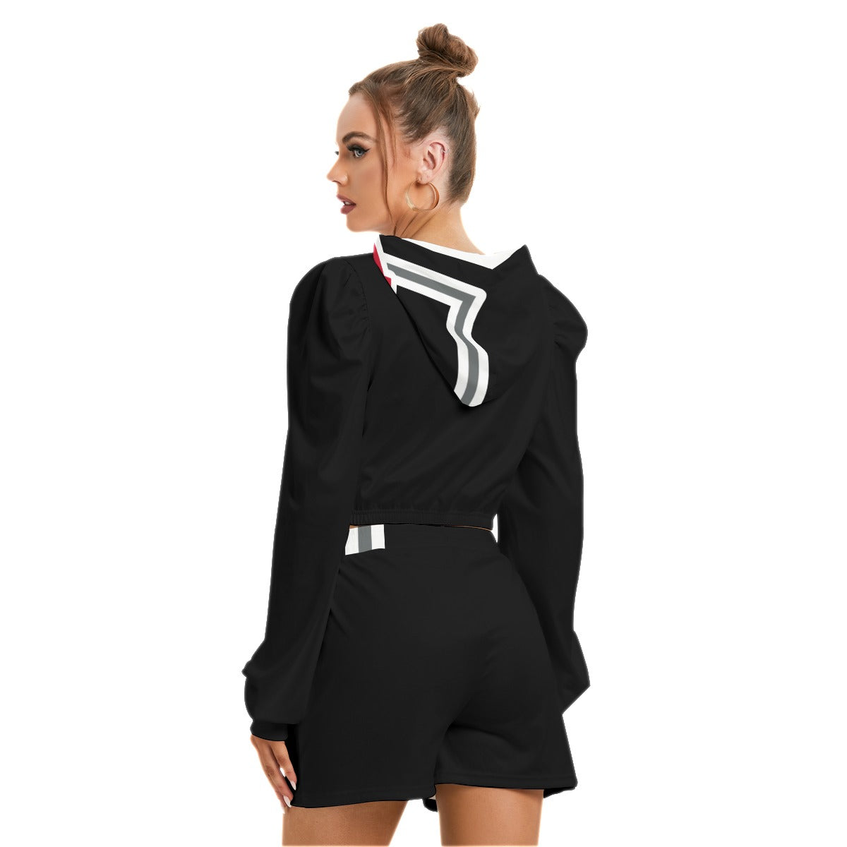 ABJ Greek Black Plain All-Over Print Women's Mirco Fleece Hoodie And Shorts Set