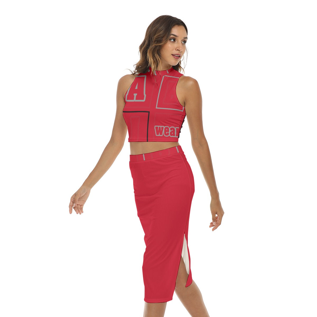 ABJ Block (Red) All-Over Print Women's Tank Top & Split High Skirt Set