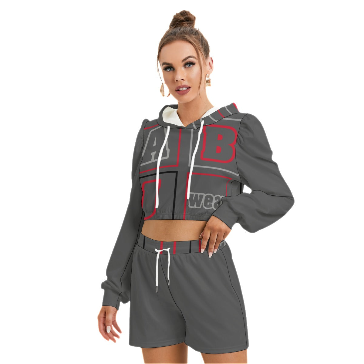 ABJ Block (Dark Grey) All-Over Print Women's Mirco Fleece Hoodie And Shorts Set