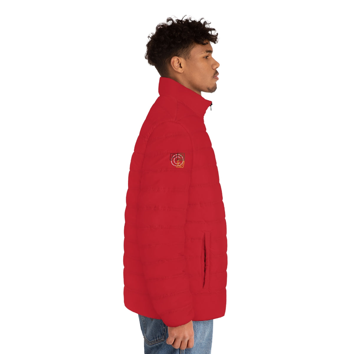 ABJ Cube Men's (Dark Red) Puffer Jacket (AOP)