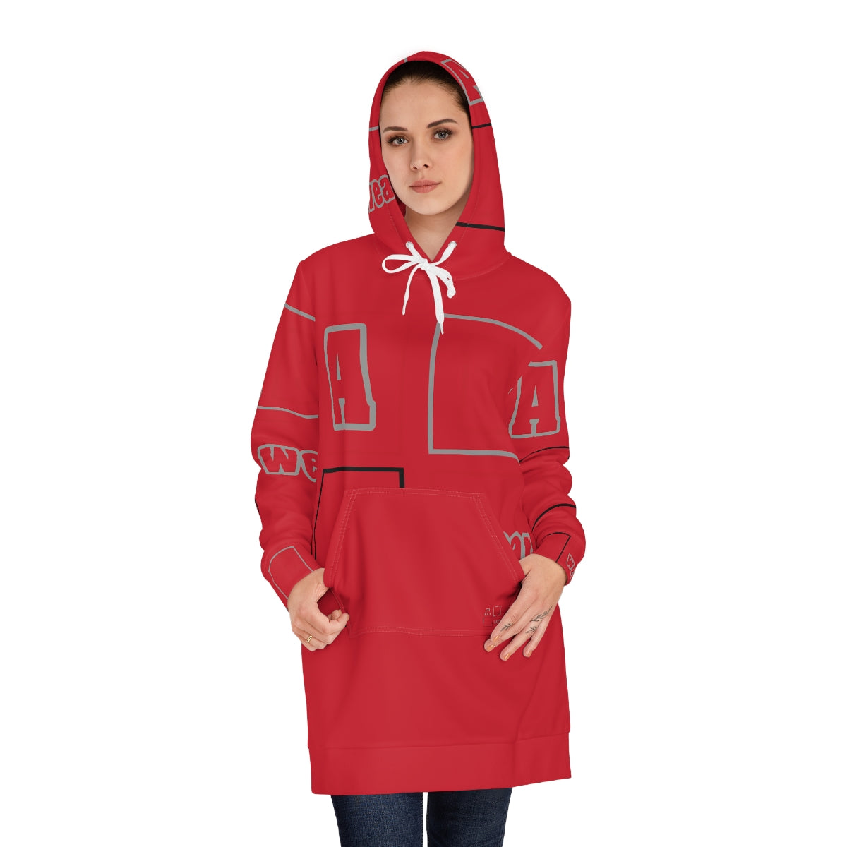 ABJ Block Women's Red Hoodie Dress (AOP)