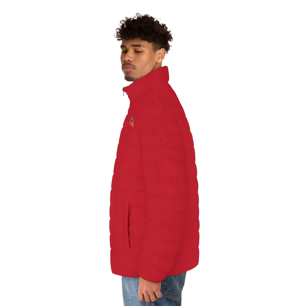 ABJ Cube Men's (Dark Red) Puffer Jacket (AOP)