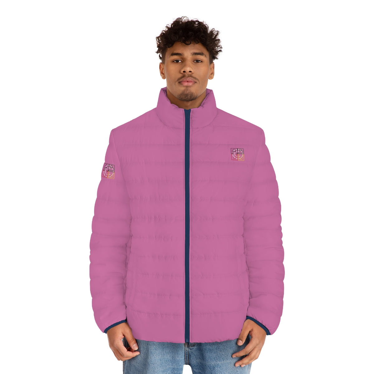 ABJ Cube Men's (Light Pink) Puffer Jacket (AOP)