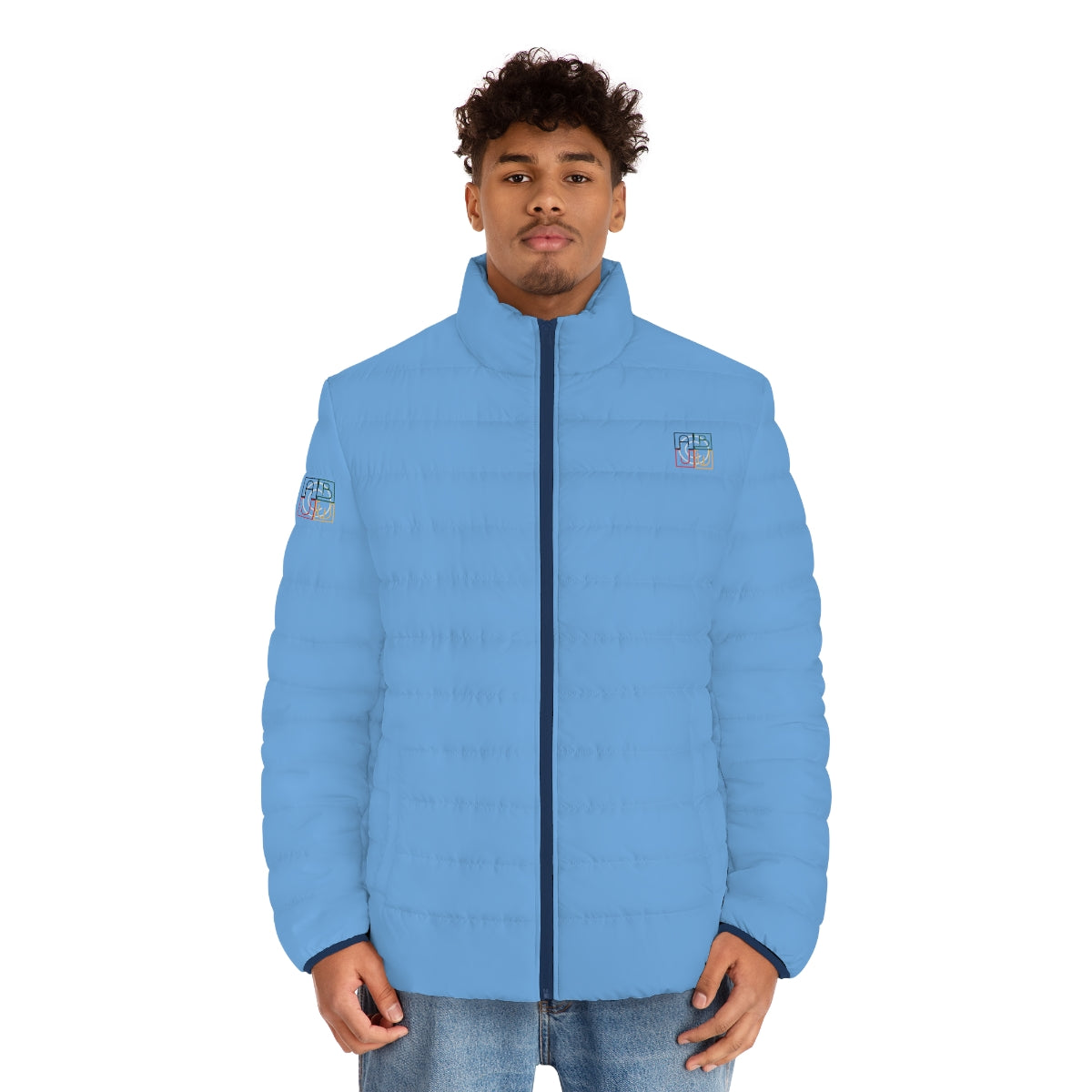 ABJ Cube Men's (Light Blue) Puffer Jacket (AOP)