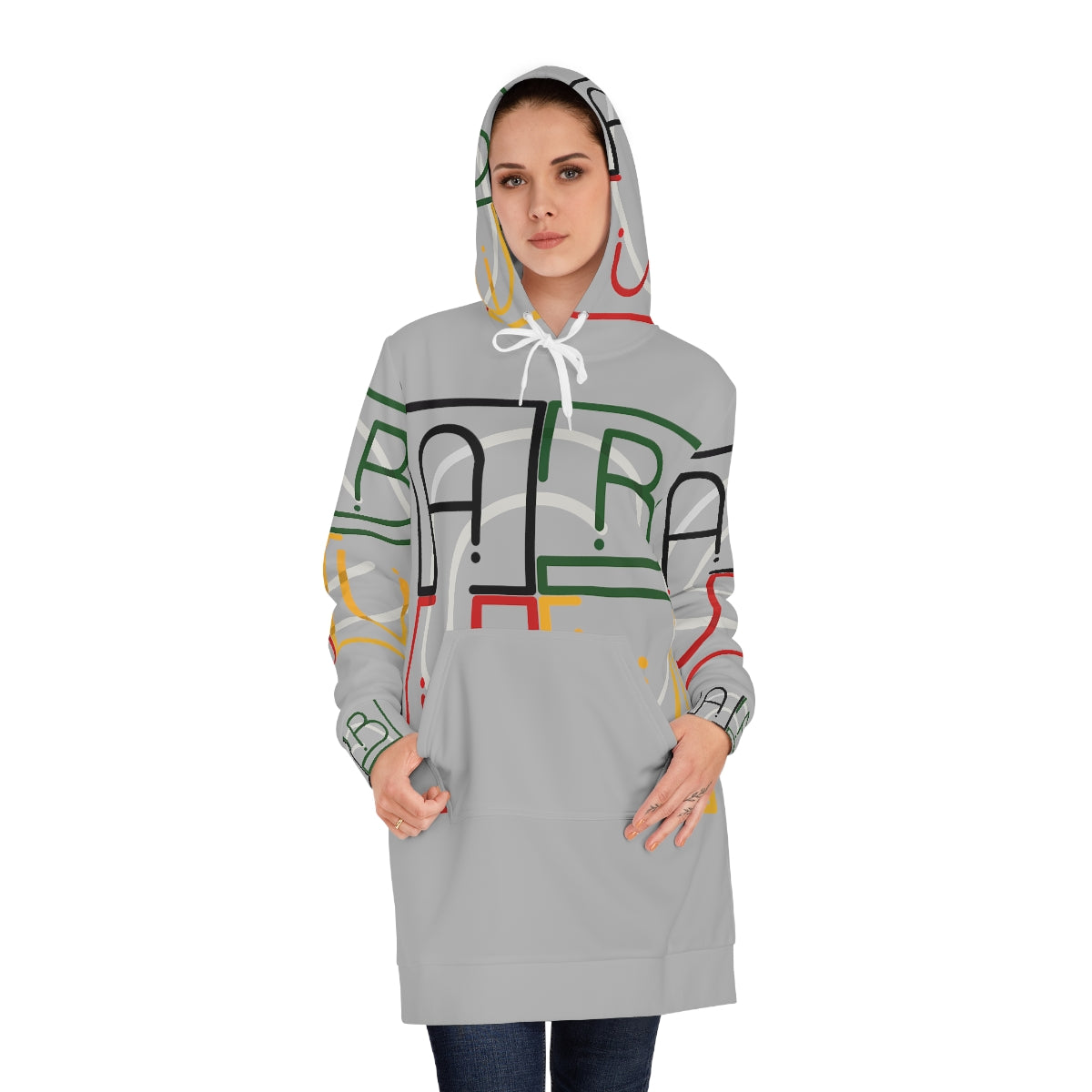 ABJ Cube Light Grey Women's Hoodie Dress (AOP)