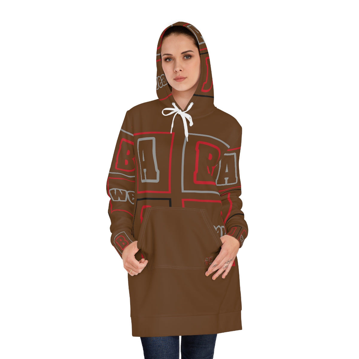 ABJ Block Women's Brown Hoodie Dress (AOP)