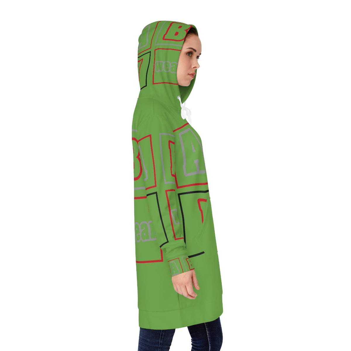 ABJ Block Women's Green Hoodie Dress (AOP)