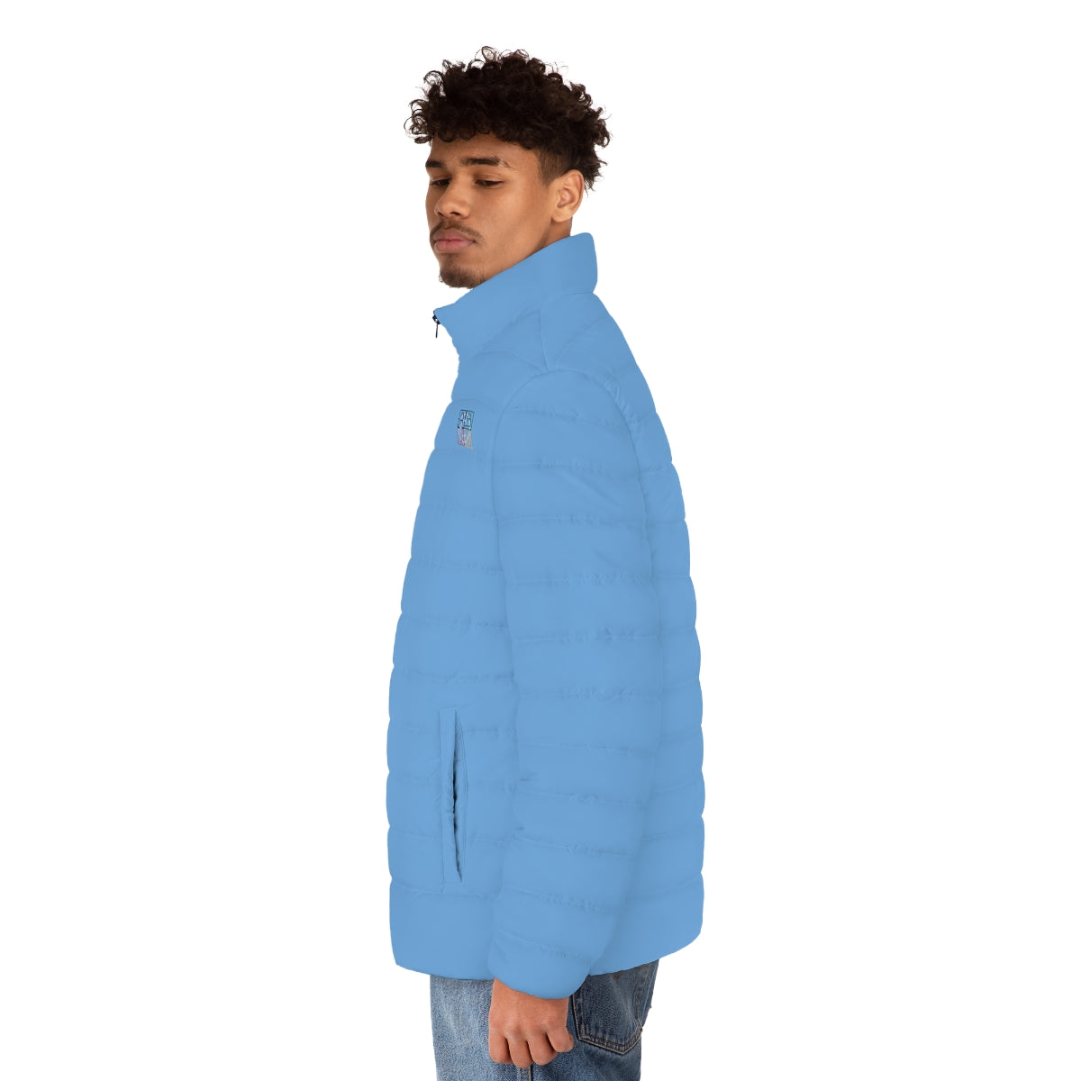 ABJ Cube Men's (Light Blue) Puffer Jacket (AOP)