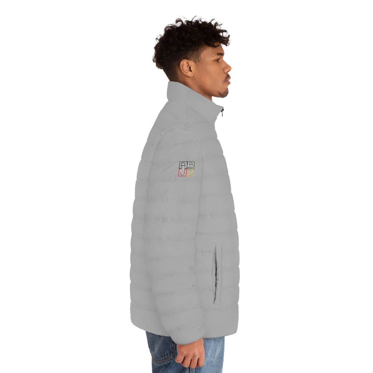 ABJ Cube Men's (Light Grey) Puffer Jacket (AOP)