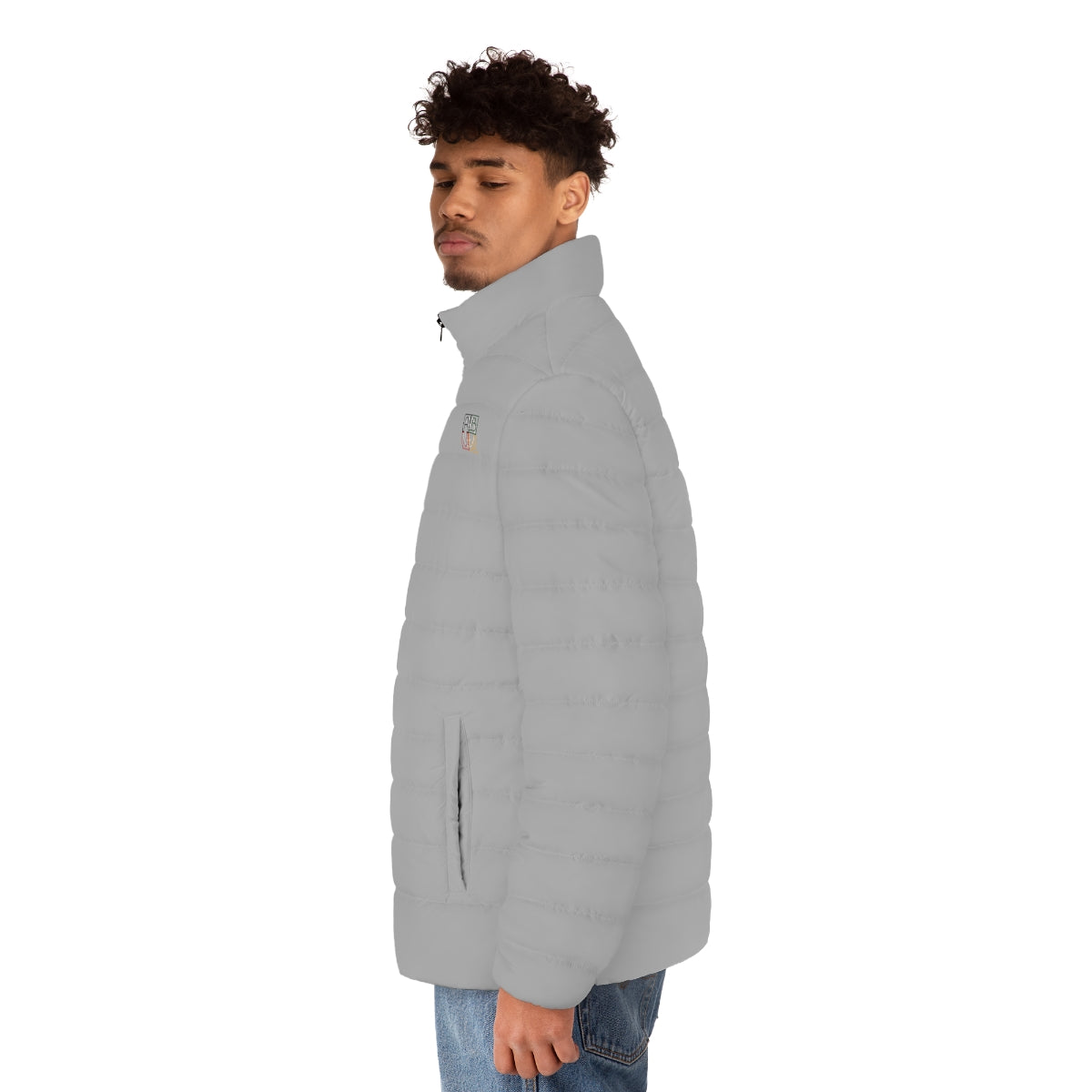 ABJ Cube Men's (Light Grey) Puffer Jacket (AOP)