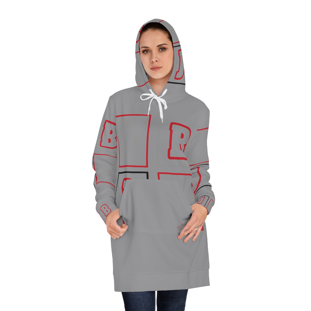 ABJ Block Women's Grey Hoodie Dress (AOP)