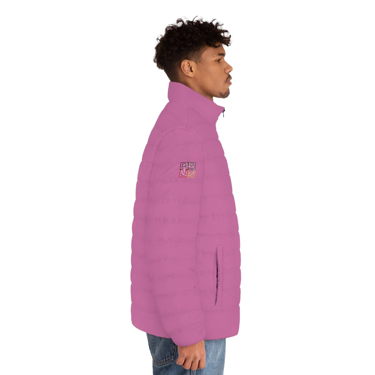 ABJ Cube Men's (Light Pink) Puffer Jacket (AOP)